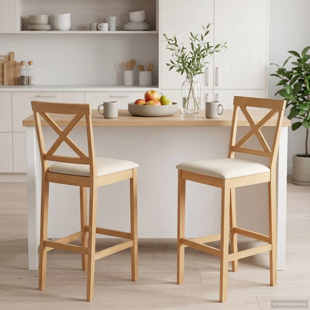 vidaXL Barpall 2 st Naturlig och Beige Massivt gummiträ och tyg