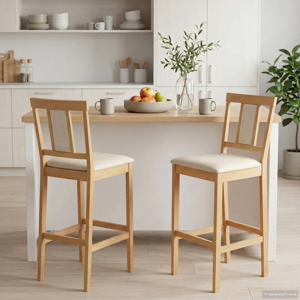 vidaXL Barpall 2 st Naturlig och Beige Massivt gummiträ och tyg