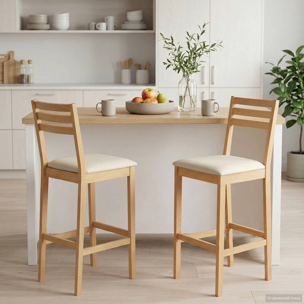 vidaXL Barpall 2 st Naturlig och Beige Massivt gummiträ och tyg