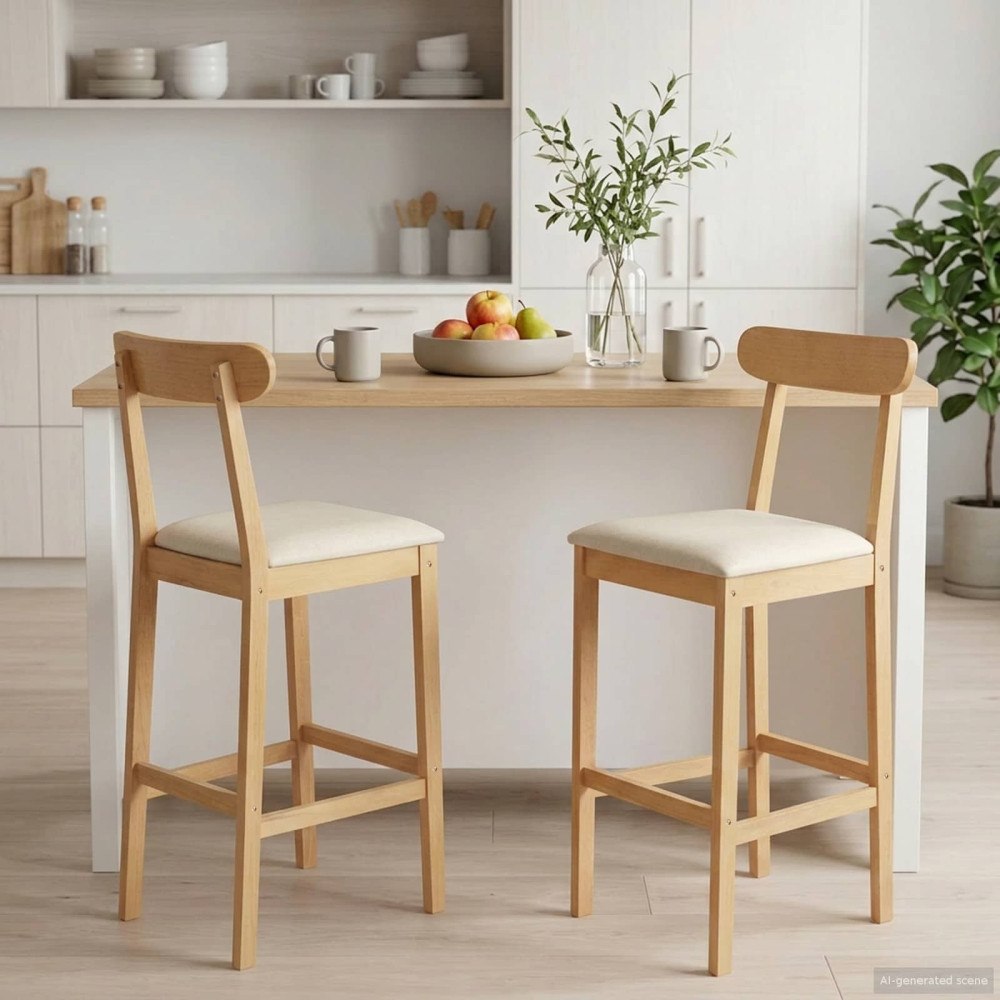 vidaXL Barpall 2 st Naturlig och Beige Massivt gummiträ och tyg