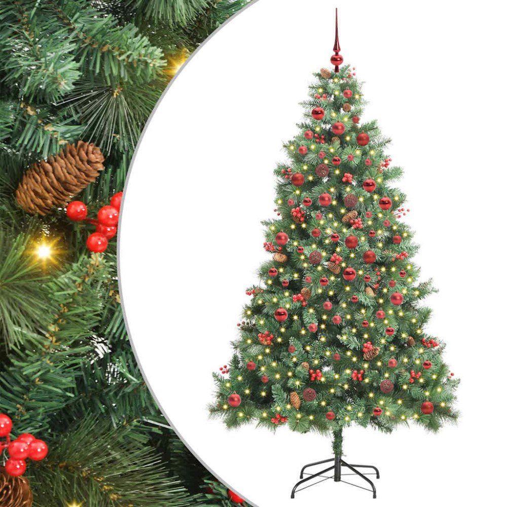 vidaXL Konstgjord julgran 300 LED-lampor Varmvit PVC och metall Grön