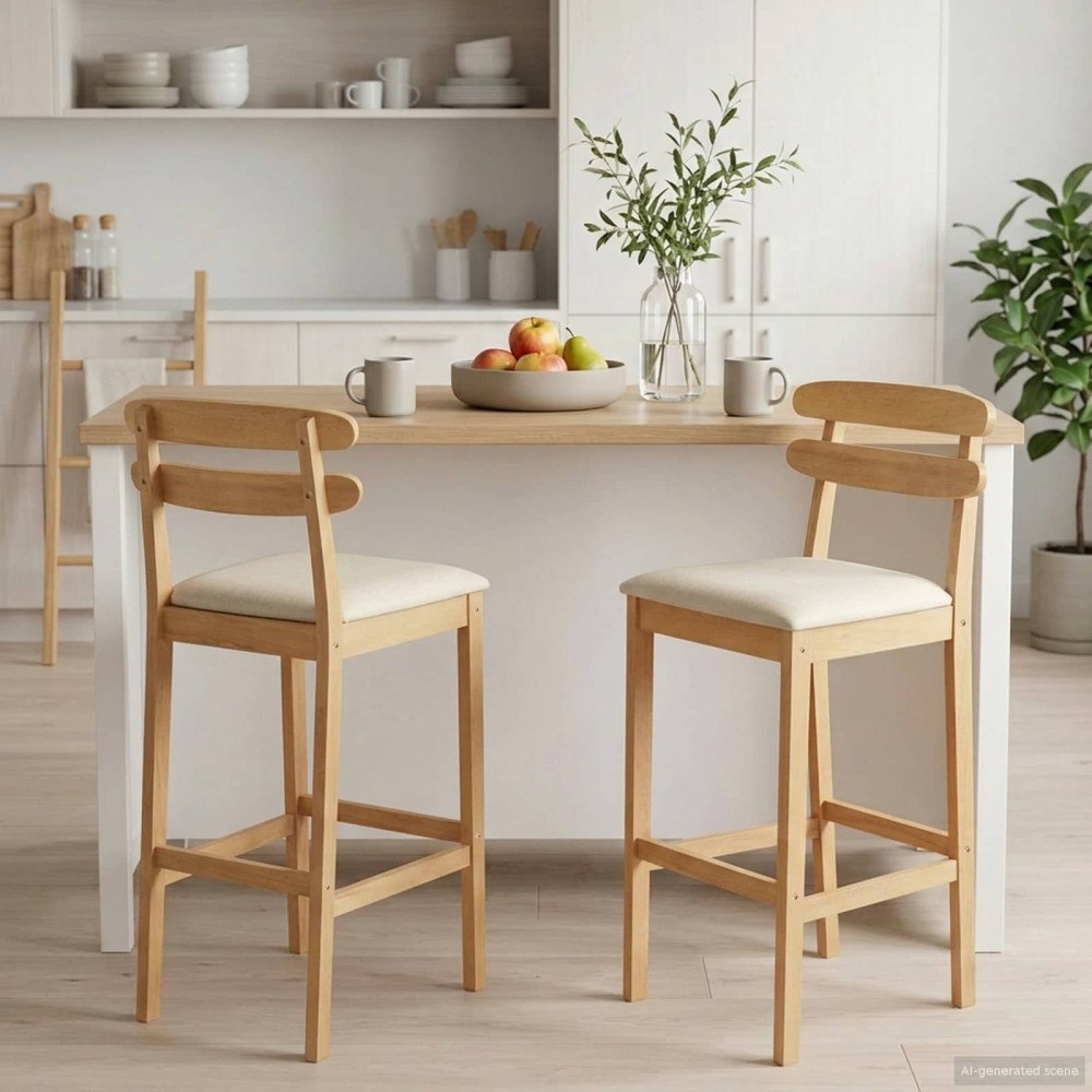 vidaXL Barpall 2 st Naturlig och Beige Massivt gummiträ och tyg