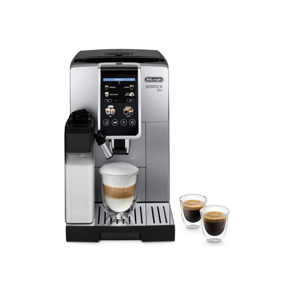 Delonghi De'Longhi Dinamica Plus ECAM380.85.SB - automatisk kaffekokare med mjölkskummare - 15 bar - silver/svart (Skadad)