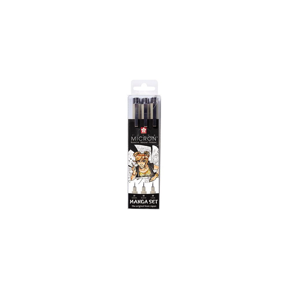 Sakura Sakura Pigma Micron Manga – svarta fineliners, 3-pack / Manga Set Pigma Micron 3-pieces