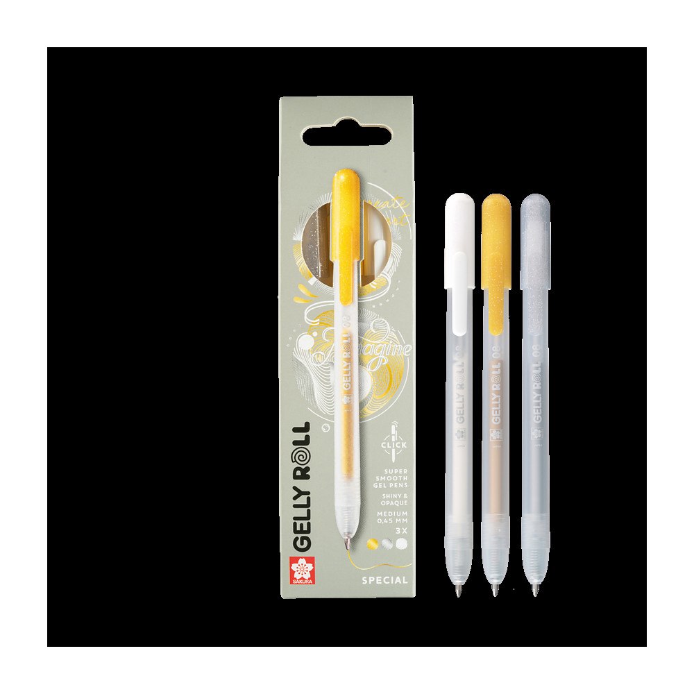 Sakura Sakura Gelly Roll Retractable – guld, silver och vit, 3-pack / Sakura Gelly Roll Gelpennor – Specialset 3-pack