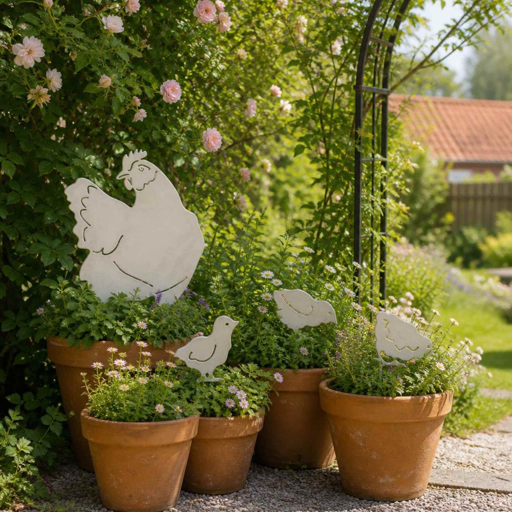 vidaXL Trädgårdspinne Set med 4 47,5 x 30 cm Stål Vit