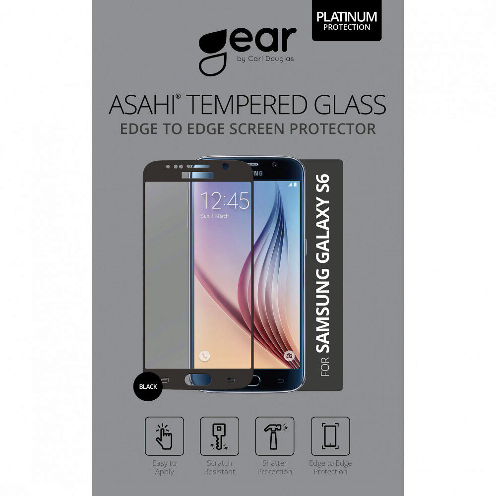 GEAR Härdat Glas 3D Full Cover Svart Samsung S6