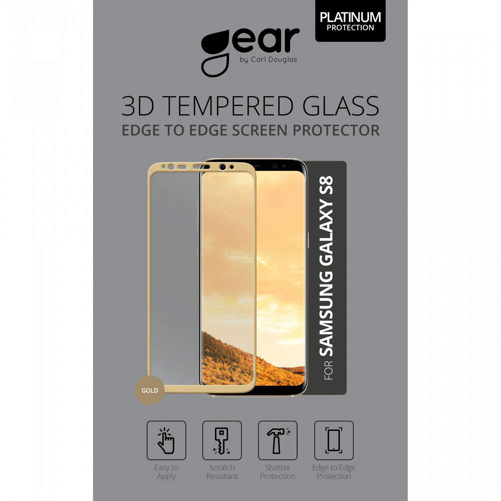 GEAR Härdat Glas 3D Full Cover Guld Samsung S8