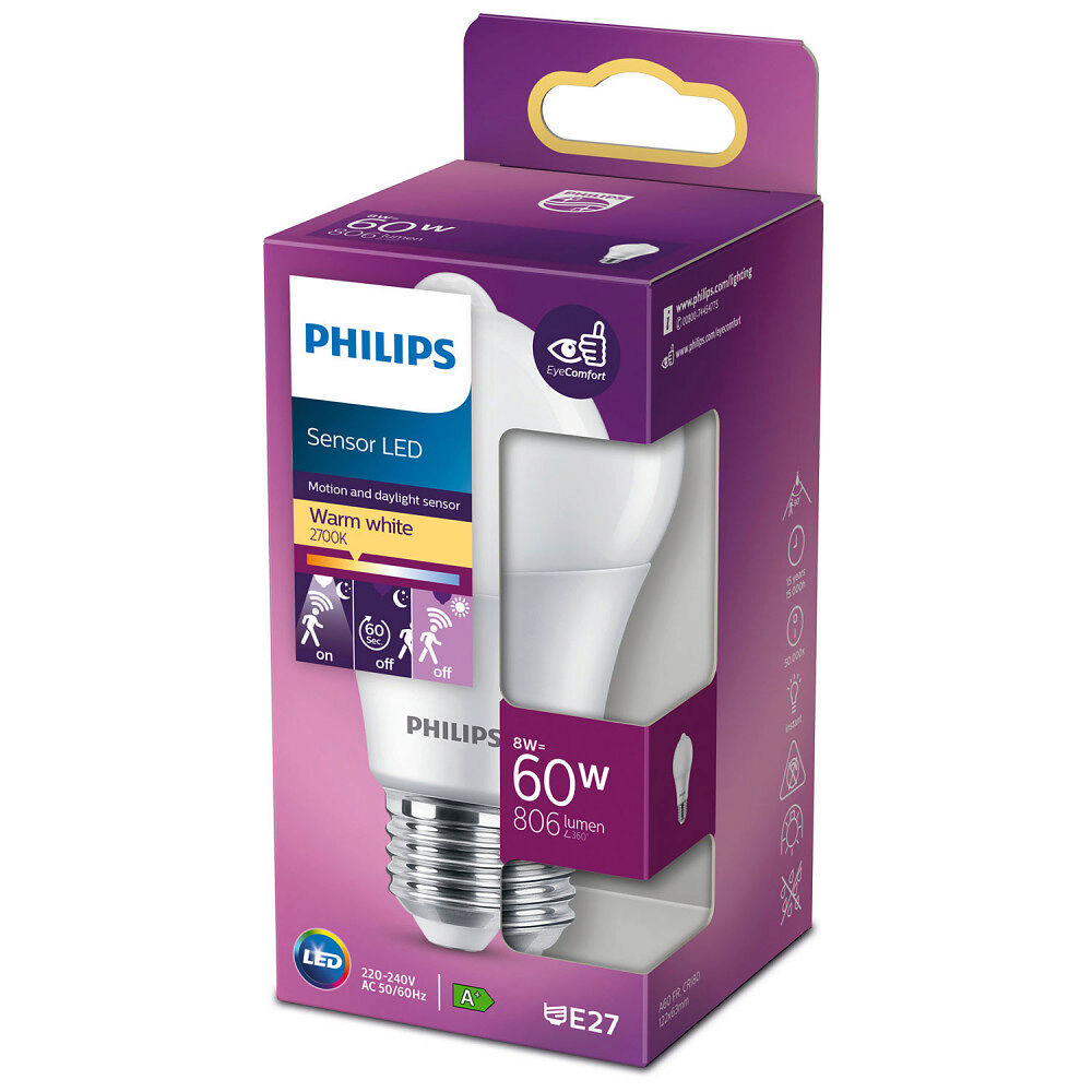 Philips LED E27 Normal 60W Rörelsesensor 806lm