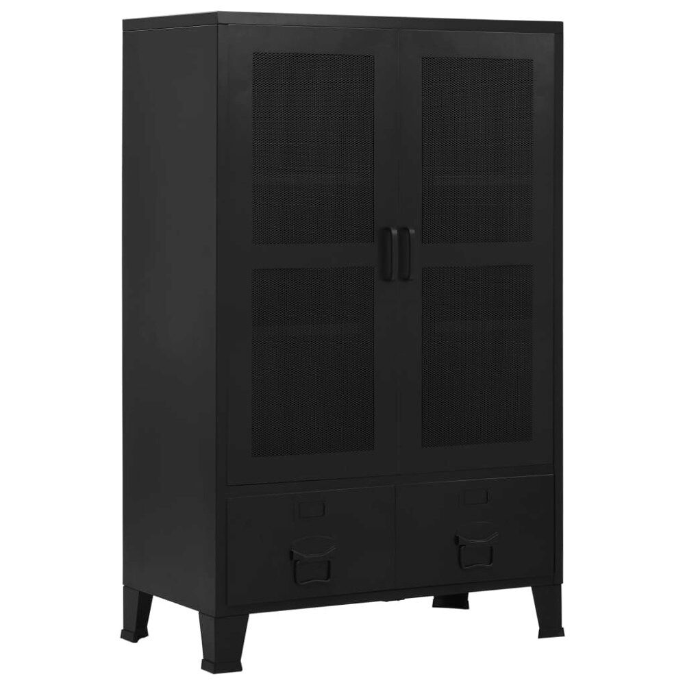 vidaXL Kontorsskåp med nätdörrar industriell svart 75x40x120 cm stål