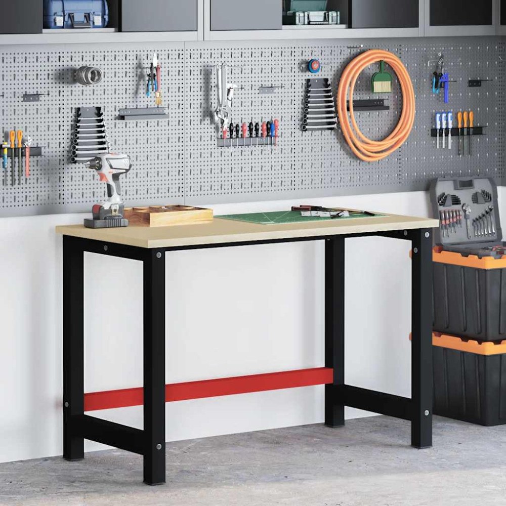 vidaXL Ram till arbetsbänk metall 120x57x79 cm svart och röd