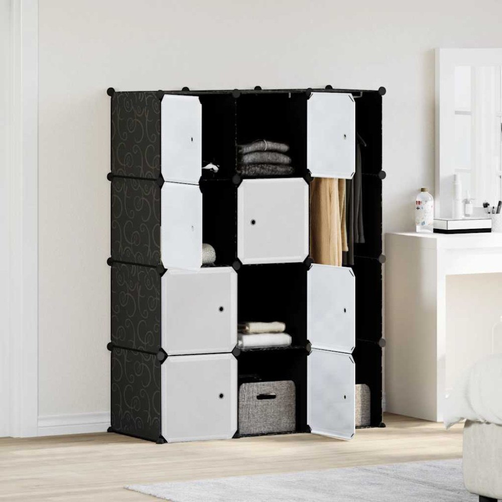 vidaXL Modulär garderob 9 fack 109x36,5x143 cm svart och vit