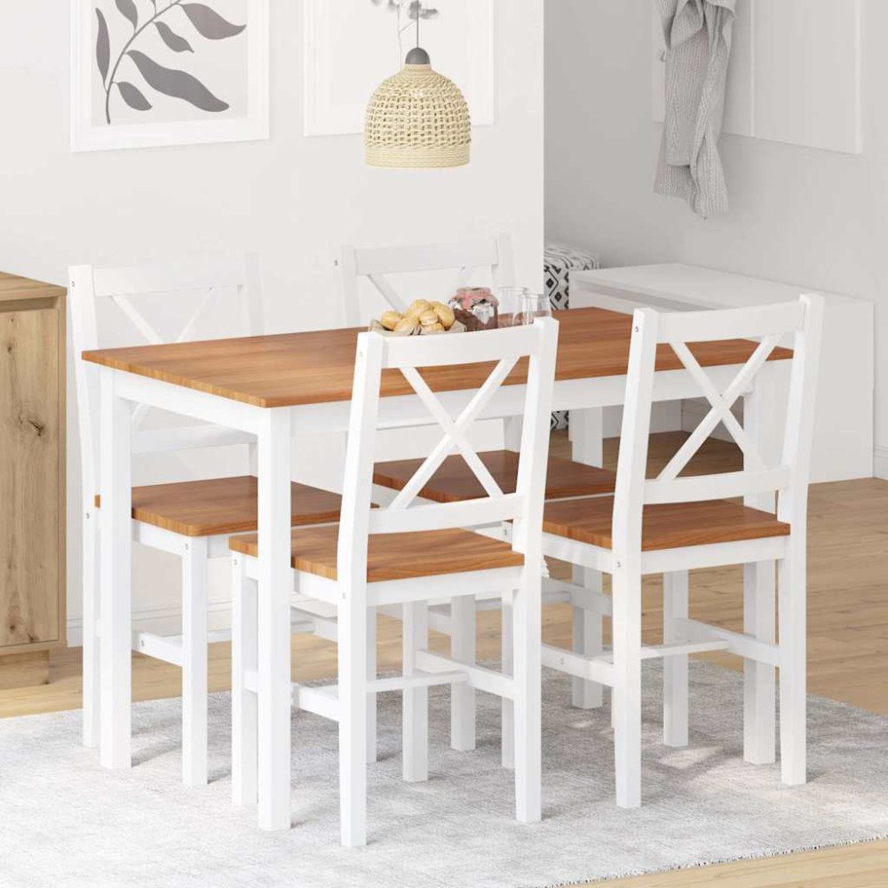 vidaXL Matgrupp 5 delar brun och vit