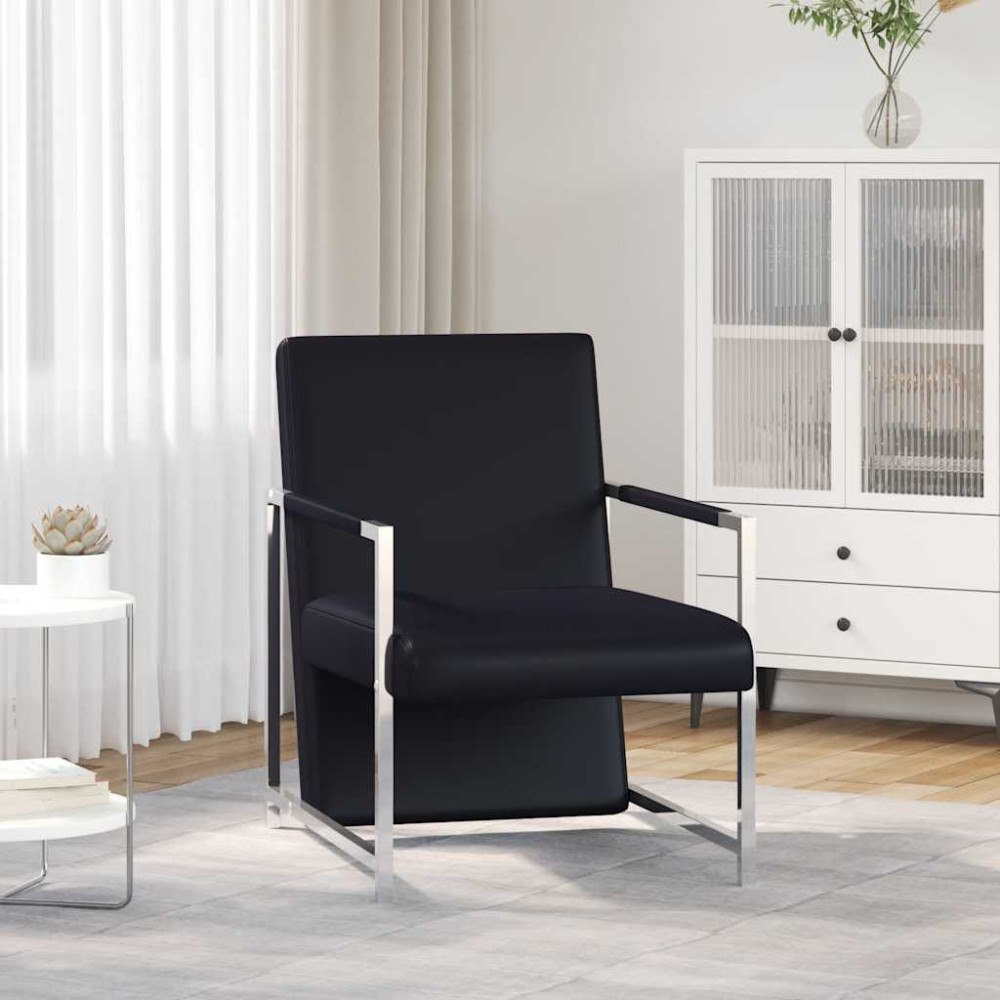 vidaXL Fåtölj med kromade fötter svart konstläder