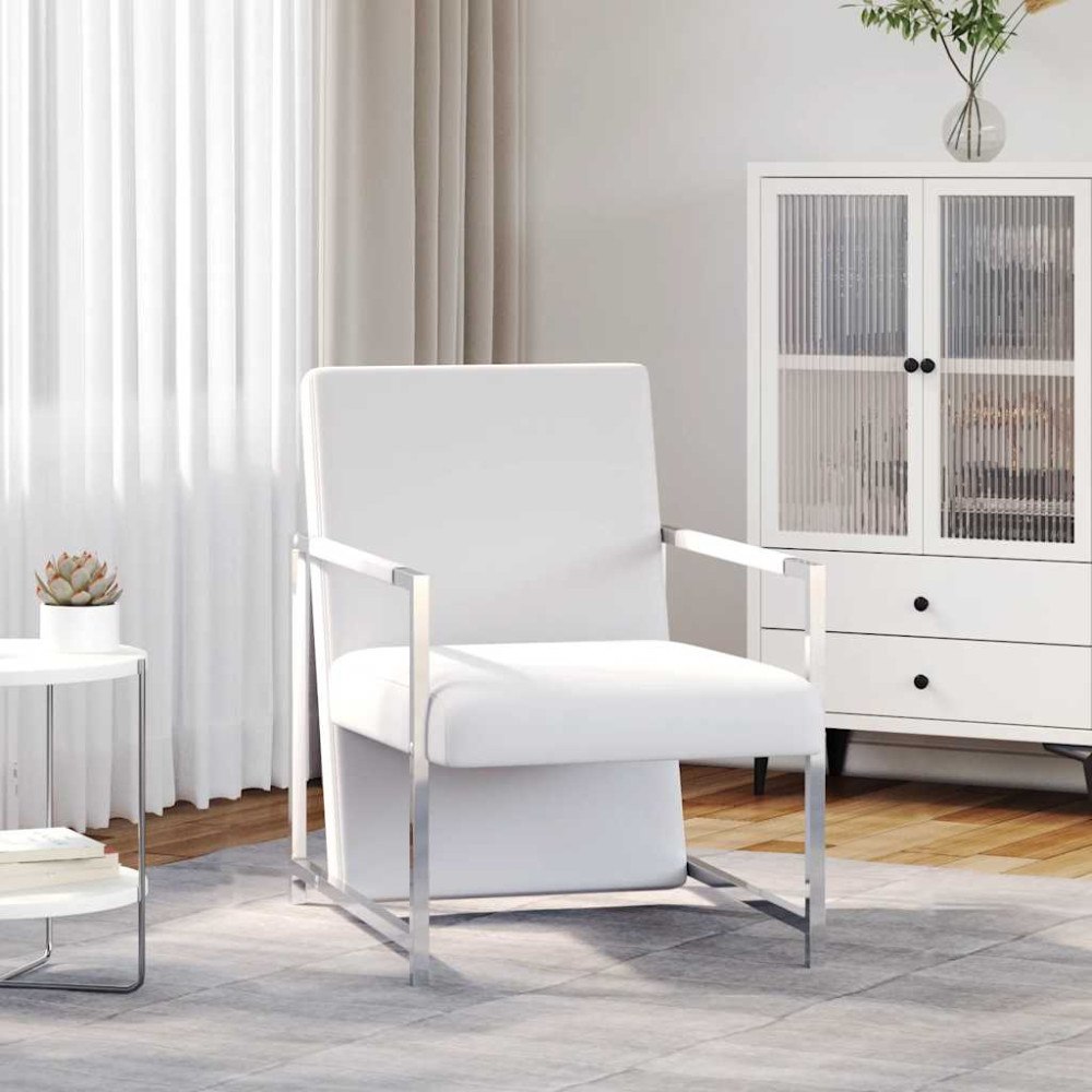 vidaXL Fåtölj med kromade fötter vit konstläder
