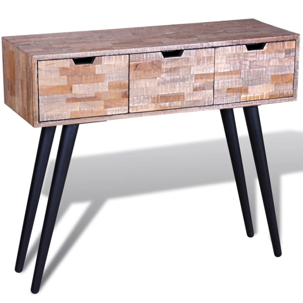 vidaXL Konsolbord med 3 lådor återvunnen teak