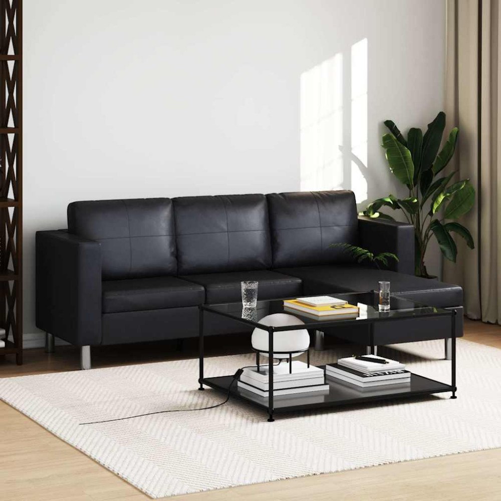 vidaXL Divansoffa 3-sits konstläder svart
