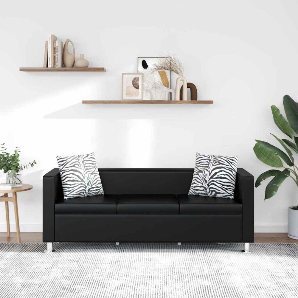vidaXL Soffa 3-sits konstläder svart