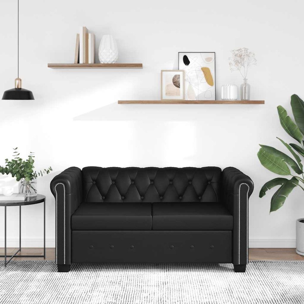vidaXL Chesterfield 2-sits konstläder svart