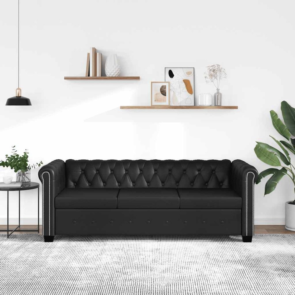 vidaXL Chesterfield 3-sits konstläder svart