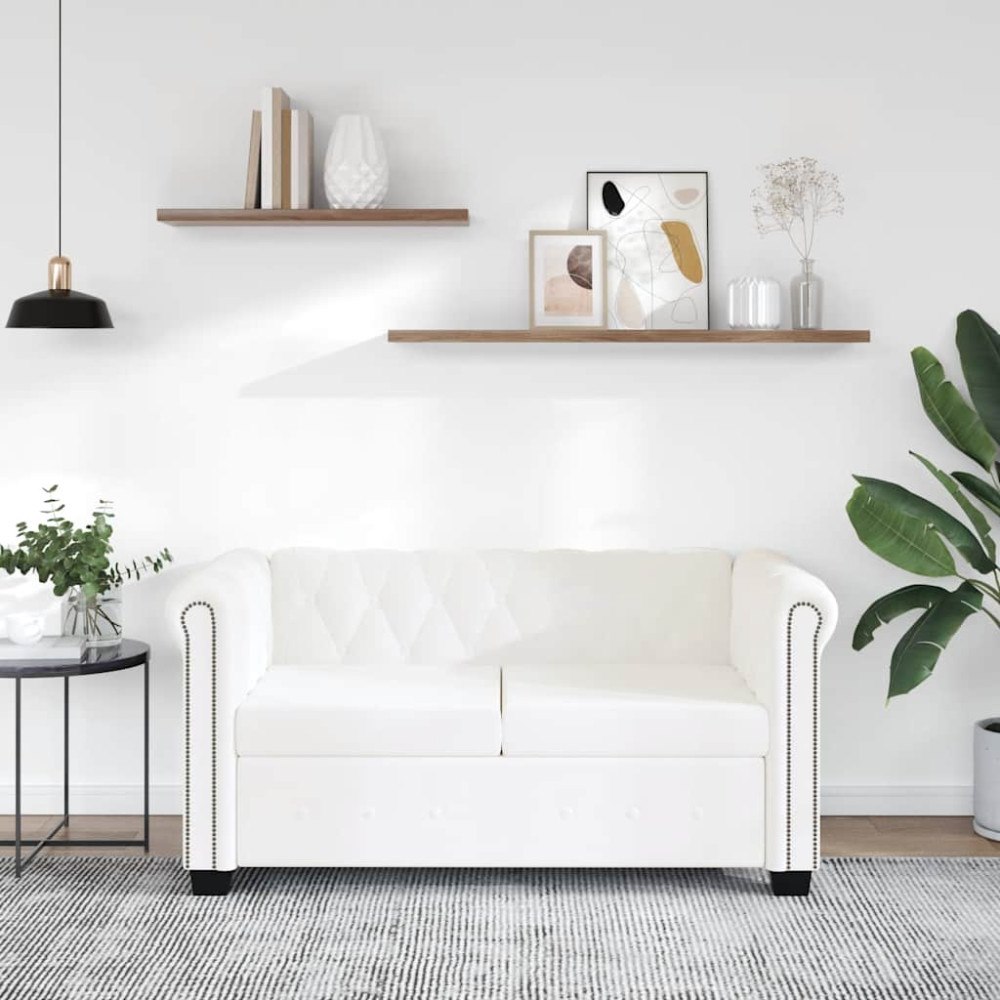 vidaXL Chesterfield 2-sits konstläder vit