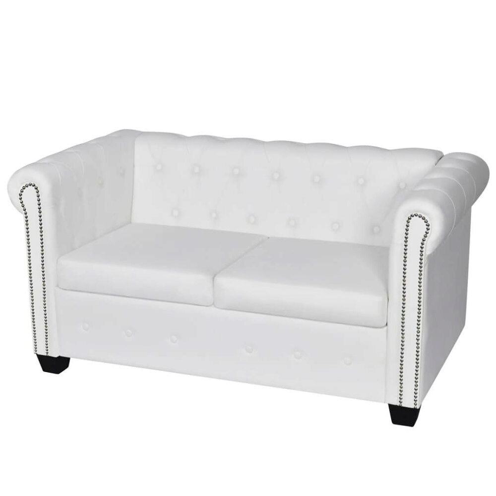 vidaXL Chesterfield 2-sits konstläder vit