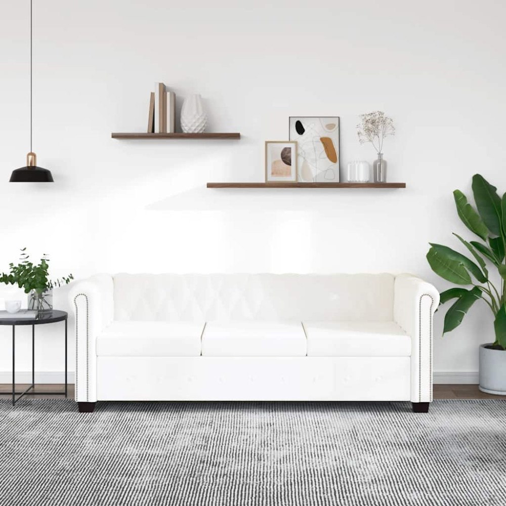vidaXL Chesterfield 3-sits konstläder vit
