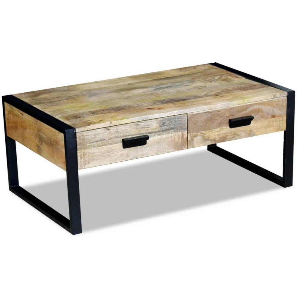 vidaXL Soffbord med 2 lådor massivt mangoträ 100x60x40 cm
