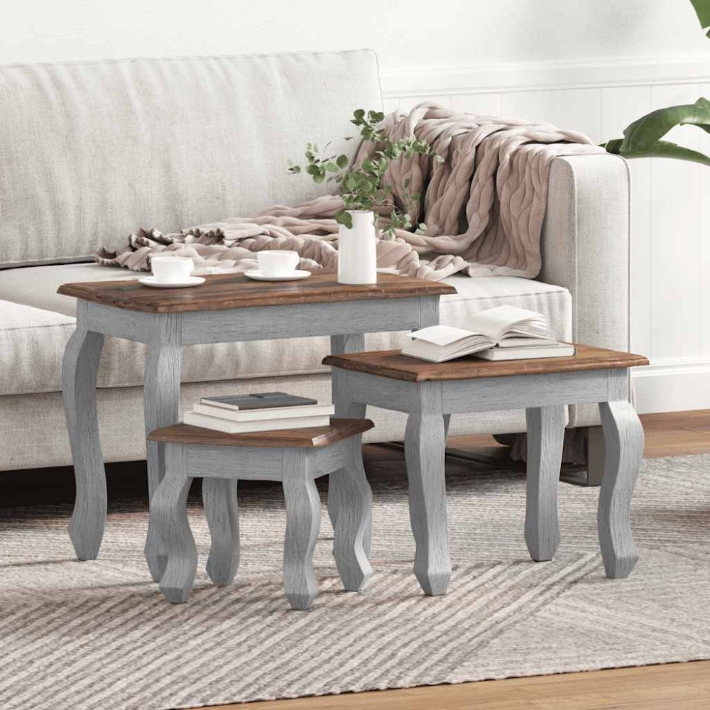 vidaXL Satsbord 3 delar massivt mahognyträ