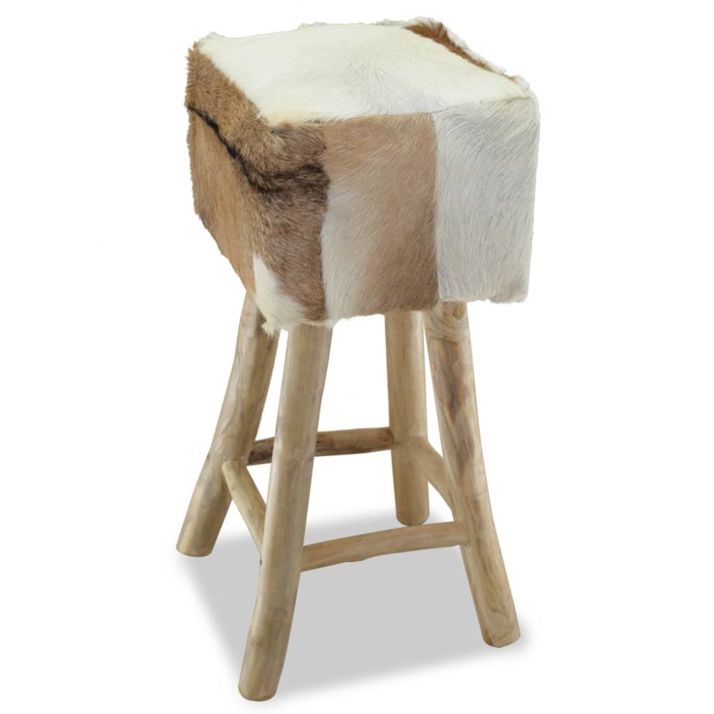 vidaXL Barstol getskinnsläder och massiv teak