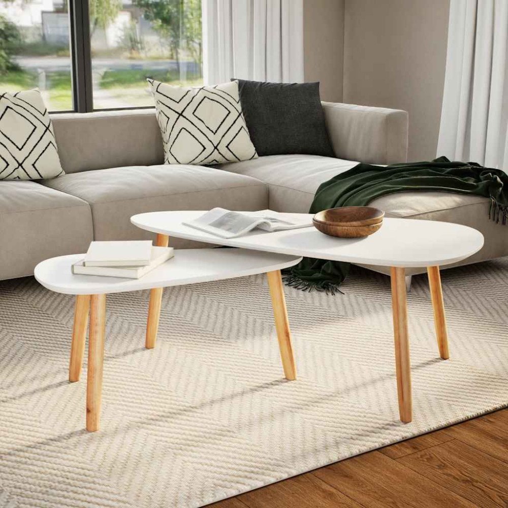 vidaXL Soffbord 2 st massiv furu vit