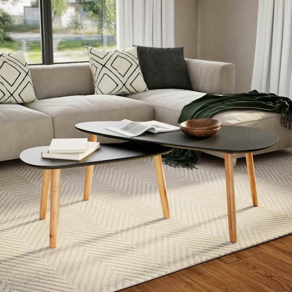 vidaXL Soffbord 2 st massiv furu svart