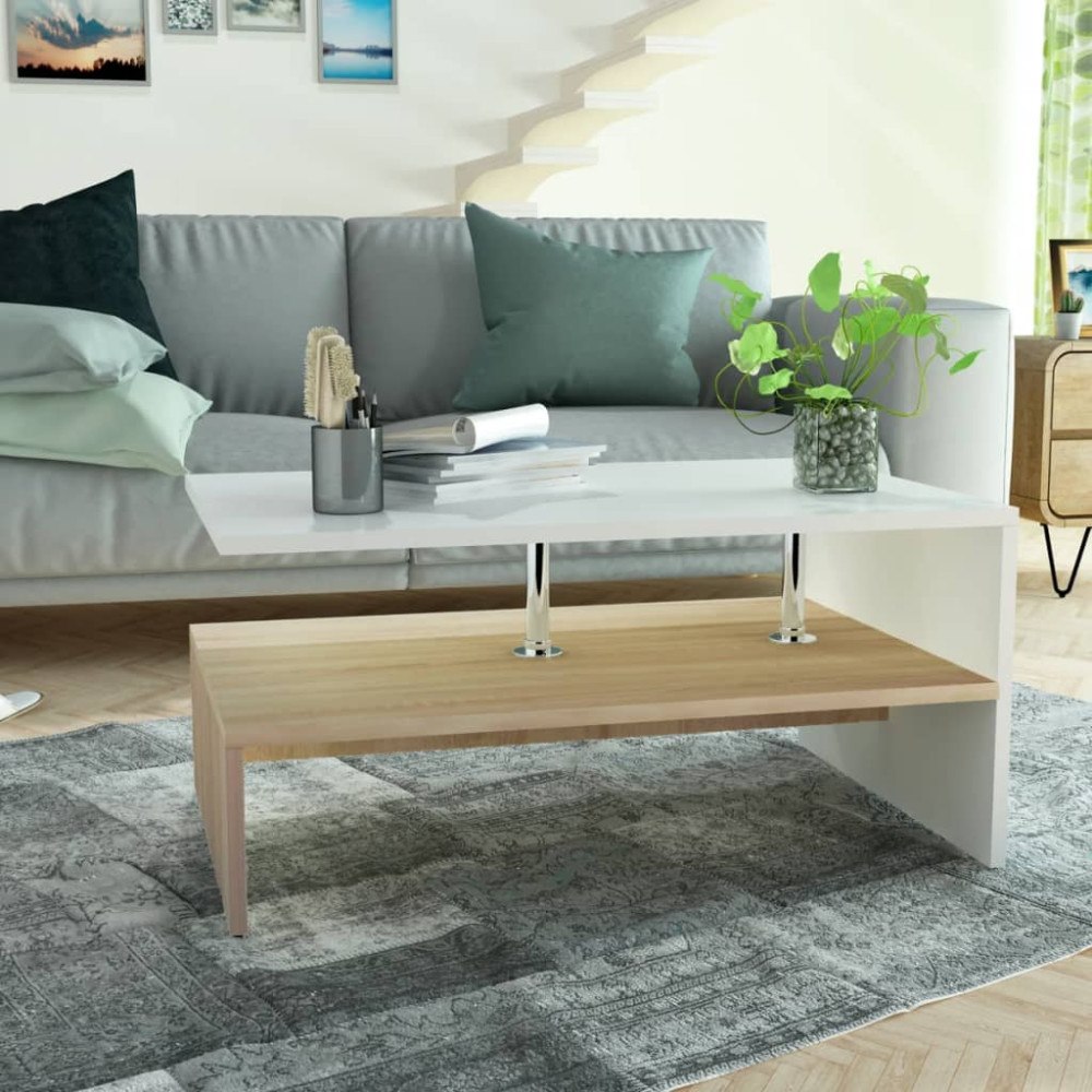 vidaXL Soffbord spånskiva 90x59x42 cm ekfärg och vit
