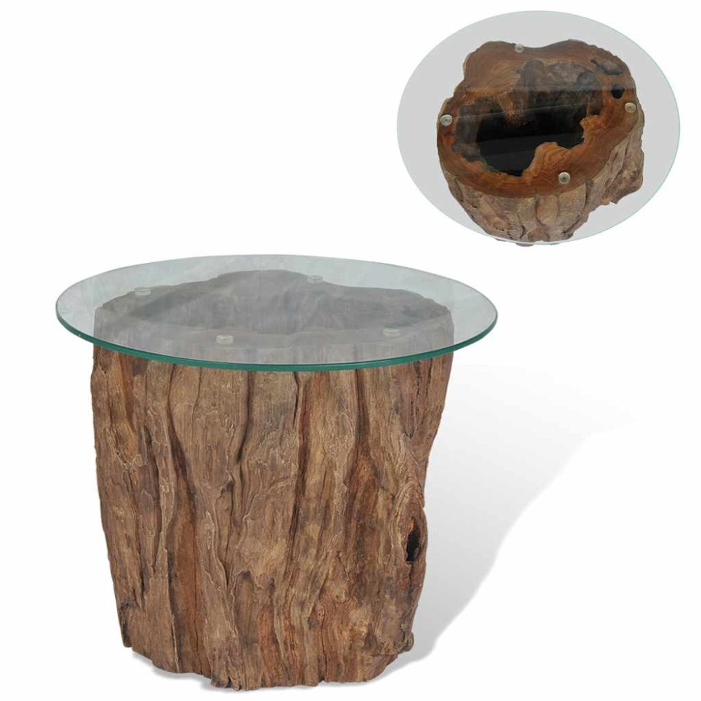 vidaXL Soffbord teak glas 50x40 cm