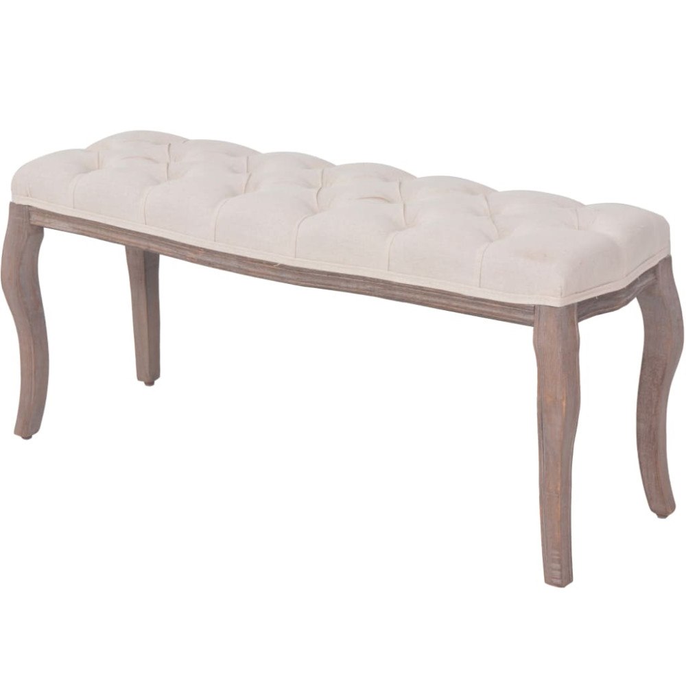vidaXL Bänk massivt trä och linnetyg 110x38x48 cm gräddvit