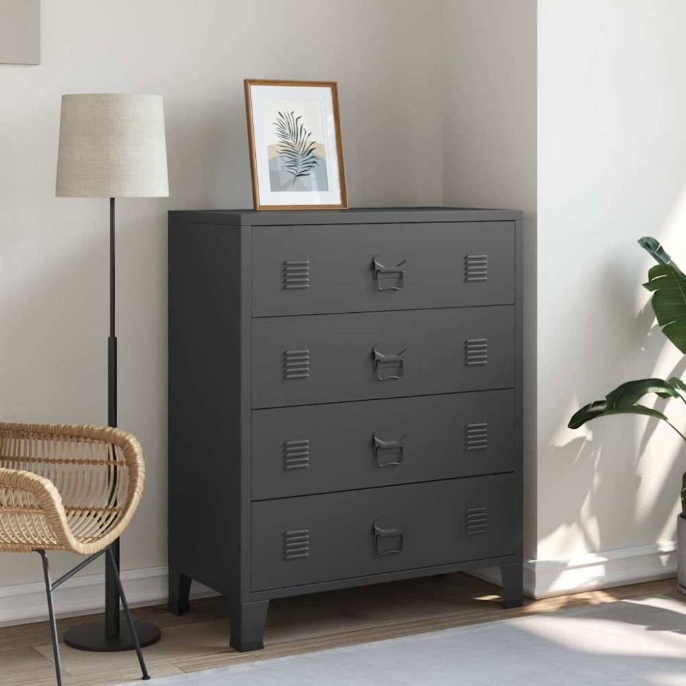 vidaXL Byrå industriell stil metall 78x40x93 cm svart