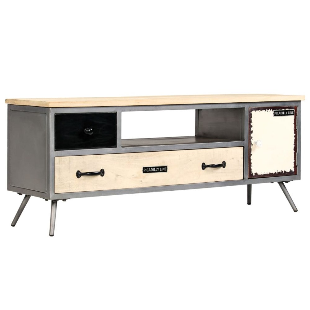 vidaXL TV-bänk massivt mangoträ och stål 120x30x45 cm