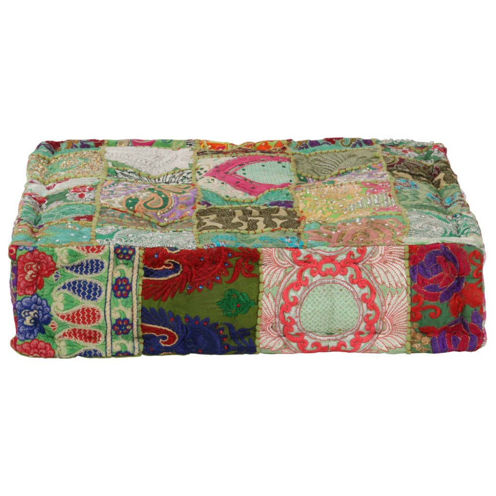vidaXL Sittpuff lappmönster fyrkantig handgjord 50x50x12 cm grön