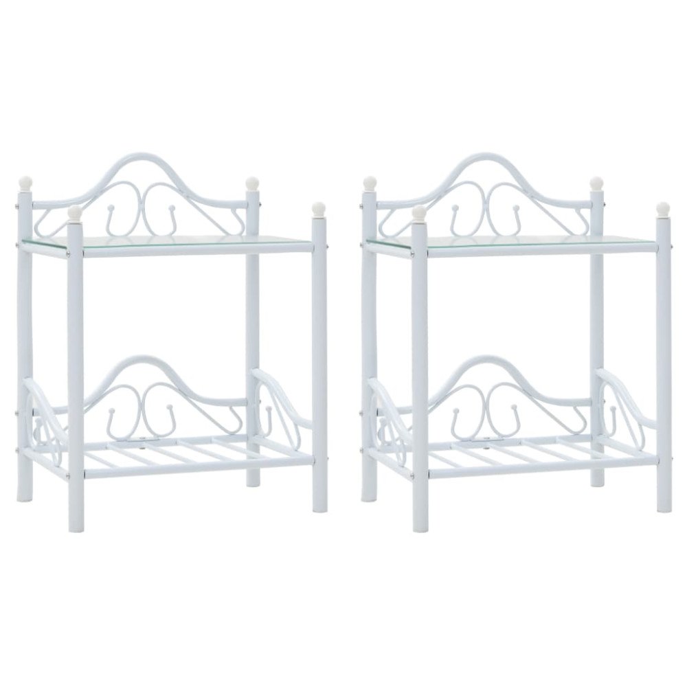 vidaXL Sängbord 2 st stål och härdat glas 45x30,5x60 cm vit