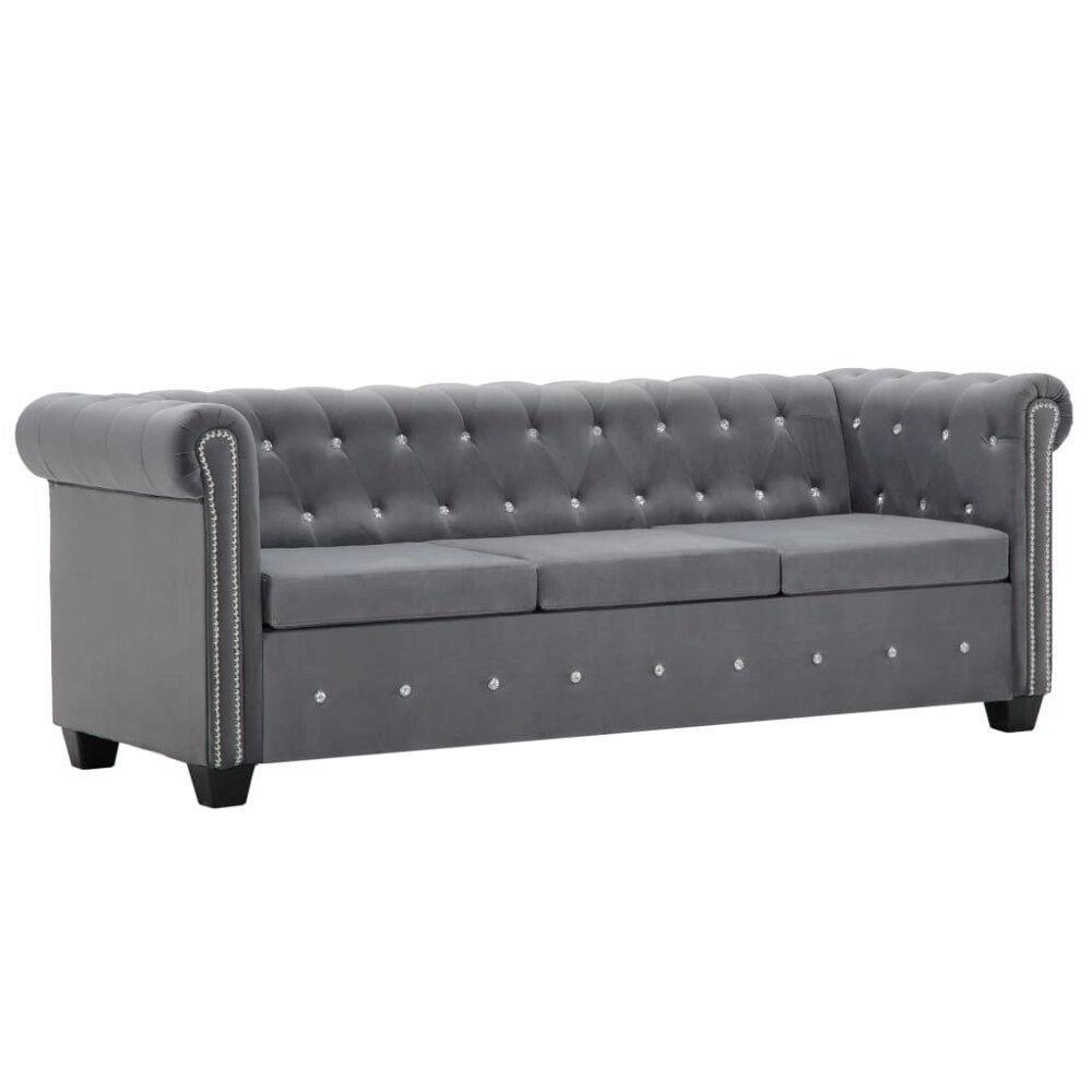 vidaXL Chesterfieldsoffa 3-sits sammet 199x75x72 cm grå