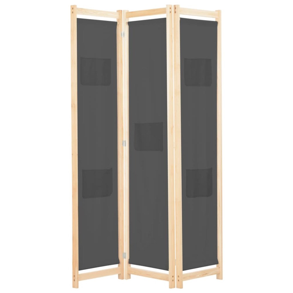 vidaXL Rumsavdelare 3 paneler 120x170x4 cm grå tyg