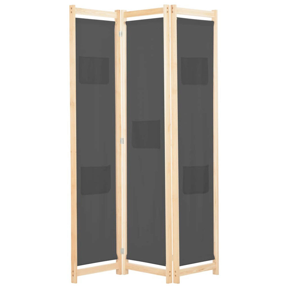 vidaXL Rumsavdelare 3 paneler 120x170x4 cm grå tyg