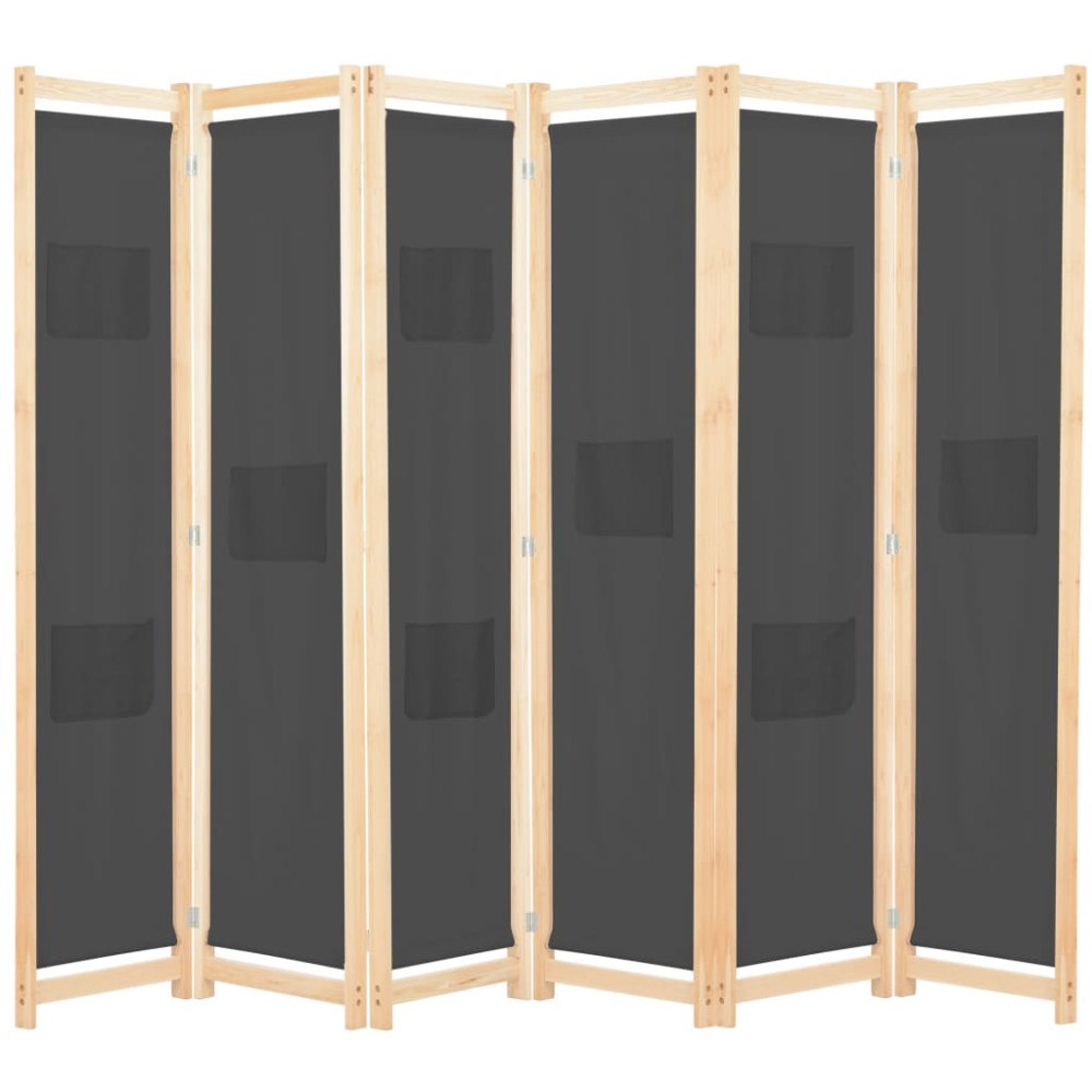 vidaXL Rumsavdelare 6 paneler 240x170x4 cm grå tyg