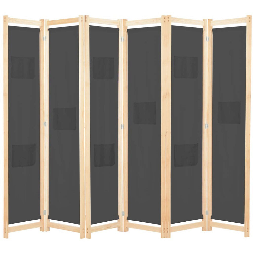 vidaXL Rumsavdelare 6 paneler 240x170x4 cm grå tyg