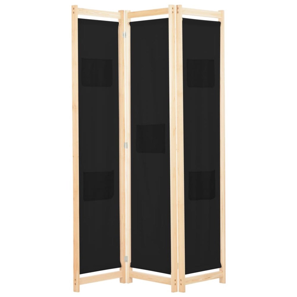 vidaXL Rumsavdelare 3 paneler 120x170x4 cm svart tyg