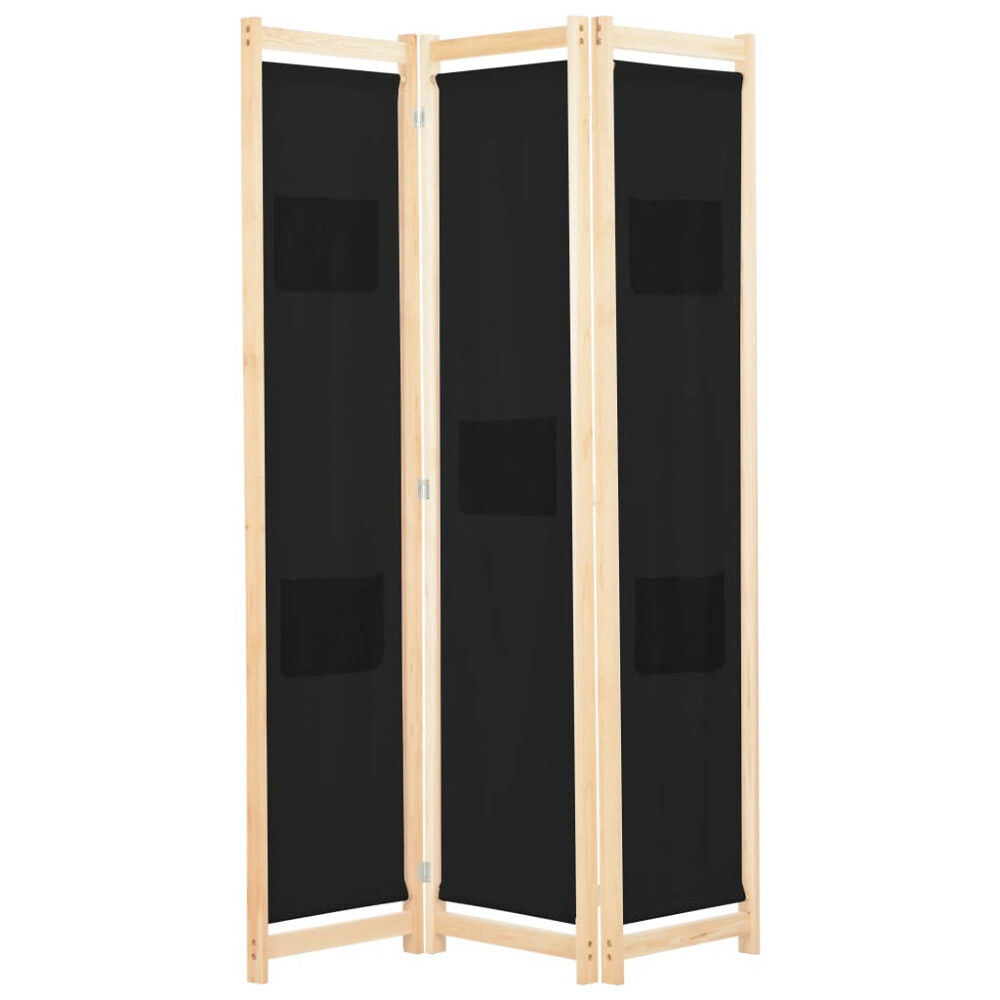 vidaXL Rumsavdelare 3 paneler 120x170x4 cm svart tyg