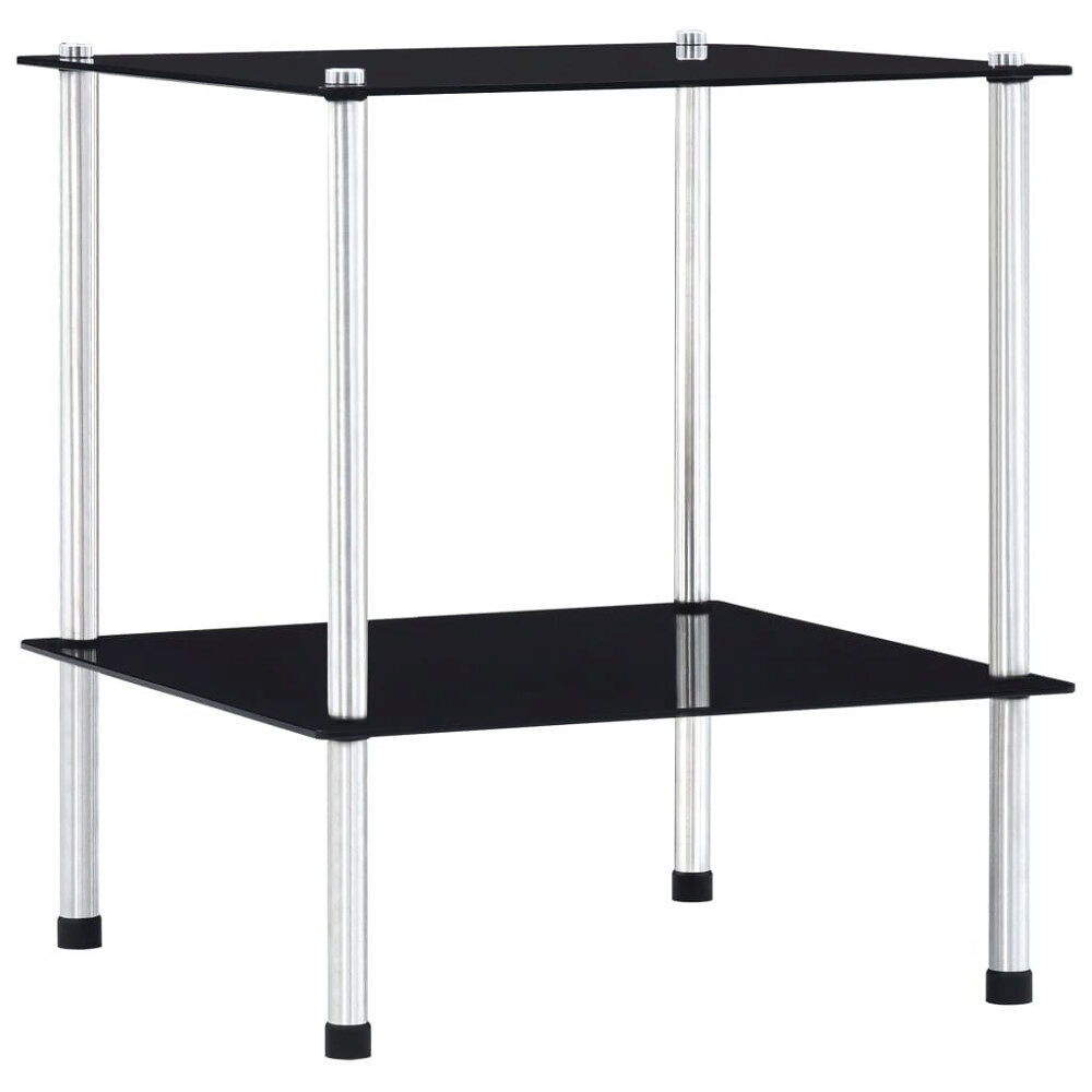vidaXL Hylla 2 hyllplan svart 40x40x47 cm härdat glas