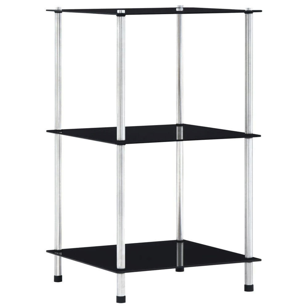 vidaXL Hylla 3 hyllplan svart 40x40x67 cm härdat glas