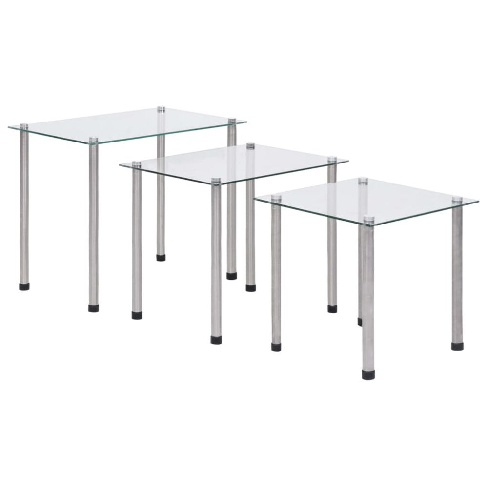 vidaXL Satsbord 3 st genomskinlig härdat glas