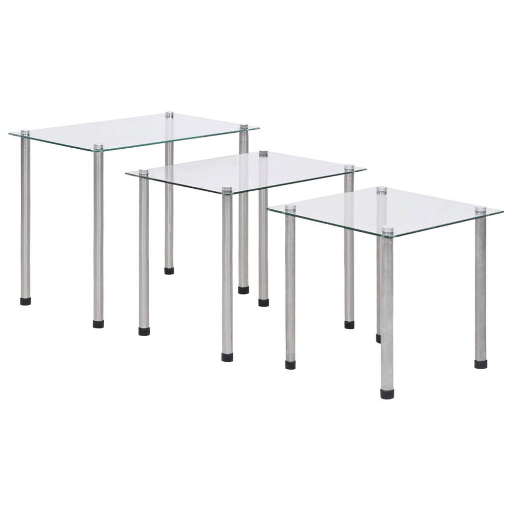 vidaXL Satsbord 3 st genomskinlig härdat glas